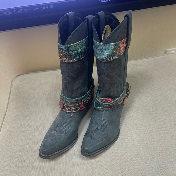 Durango Heeled Boots Blue and Brown Western Style - Picture 7 of 7